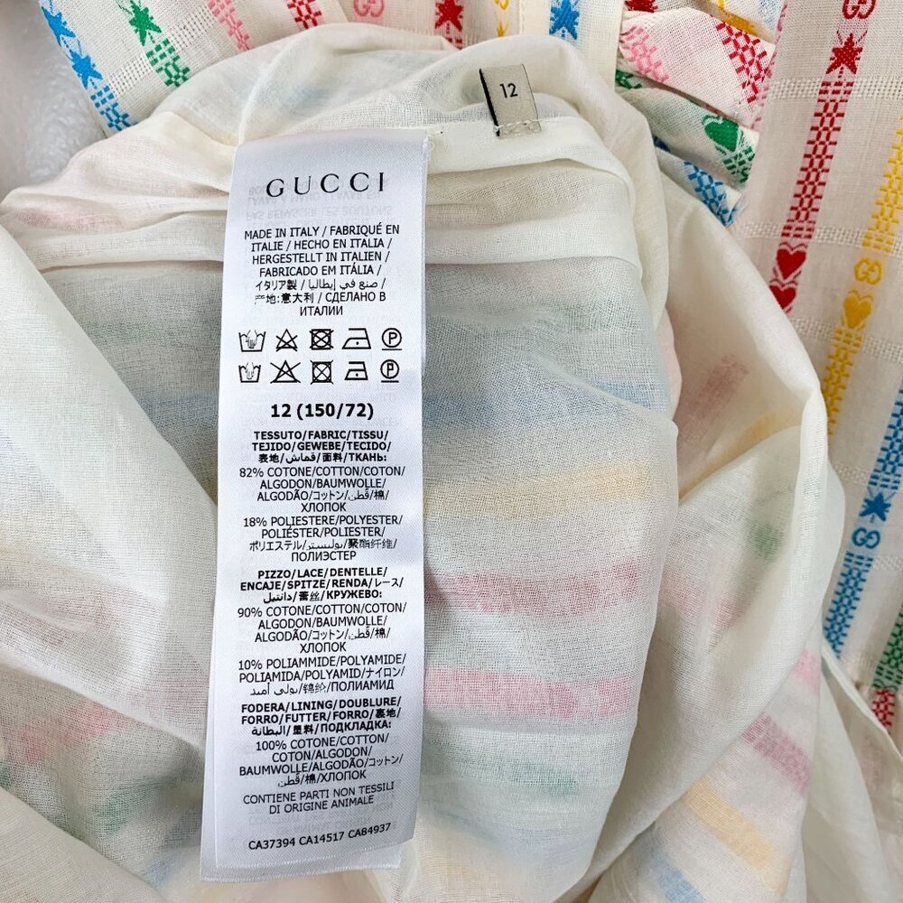 NWT Gucci Kids cotton Multicolor embroidered stripe dress size 12 - Picture 10 of 11